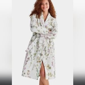 NWT The Company Store Watercolor Floral Quilted Robe Midlength Size S